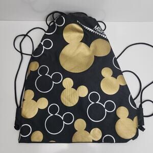 Walt Disney Mickey Mouse Black & Gold Drawstring Day Hike Sling School Tote Bag